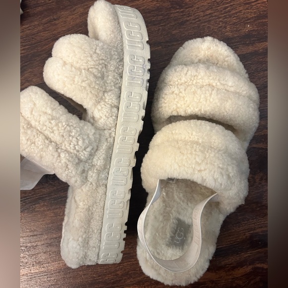Ugg Women Beige Oh Fluffita Sheepskin Slingback Slipper Sandal Shoe Sz Us 10 - Picture 4 of 6